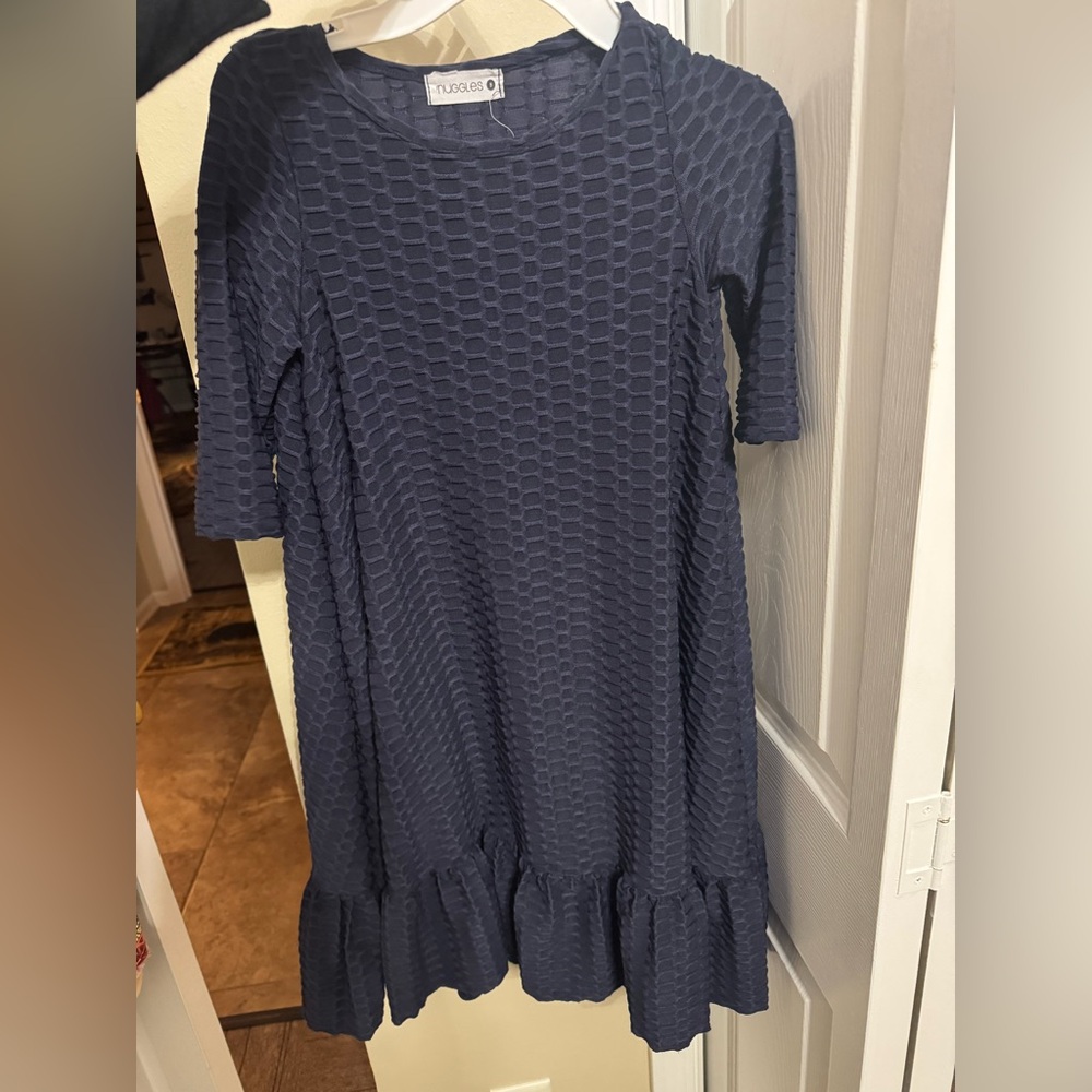 Blue Ruffled Tiered Midi Dress with 3/4 Sleeves